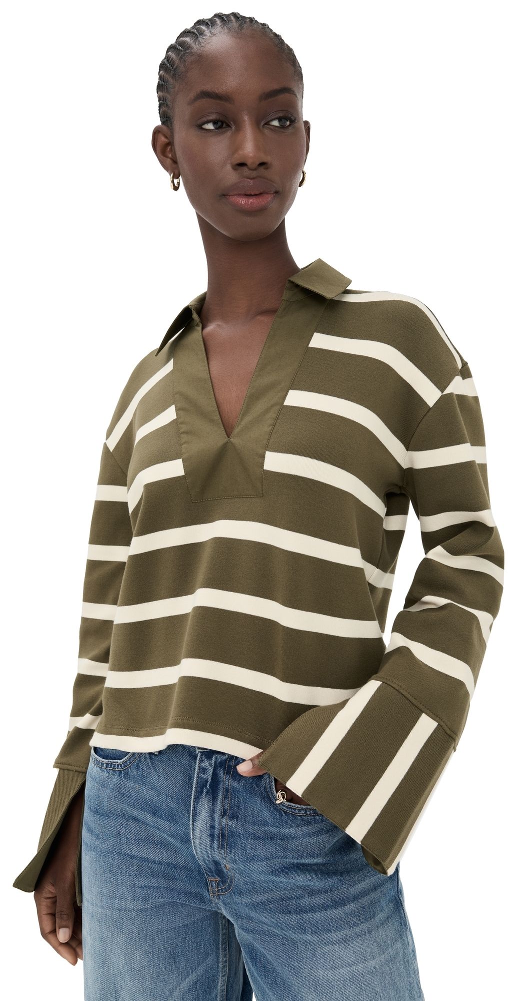 Tanya Taylor Whitney Top Fern/Cream Wide Stripe S