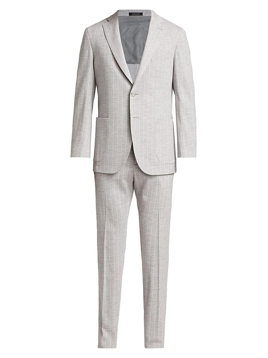 Men's COLLECTION Pinstriped Wool-Cotton Suit - Mirage Grey - Size 46