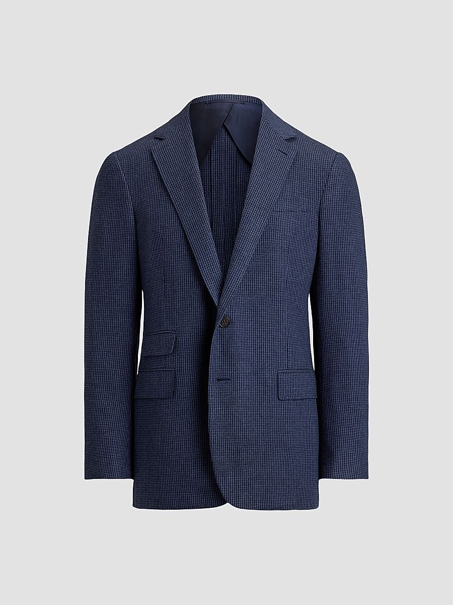 Men's Houndstooth Wool Single-Breasted Sport Coat - Navy - Size 36
