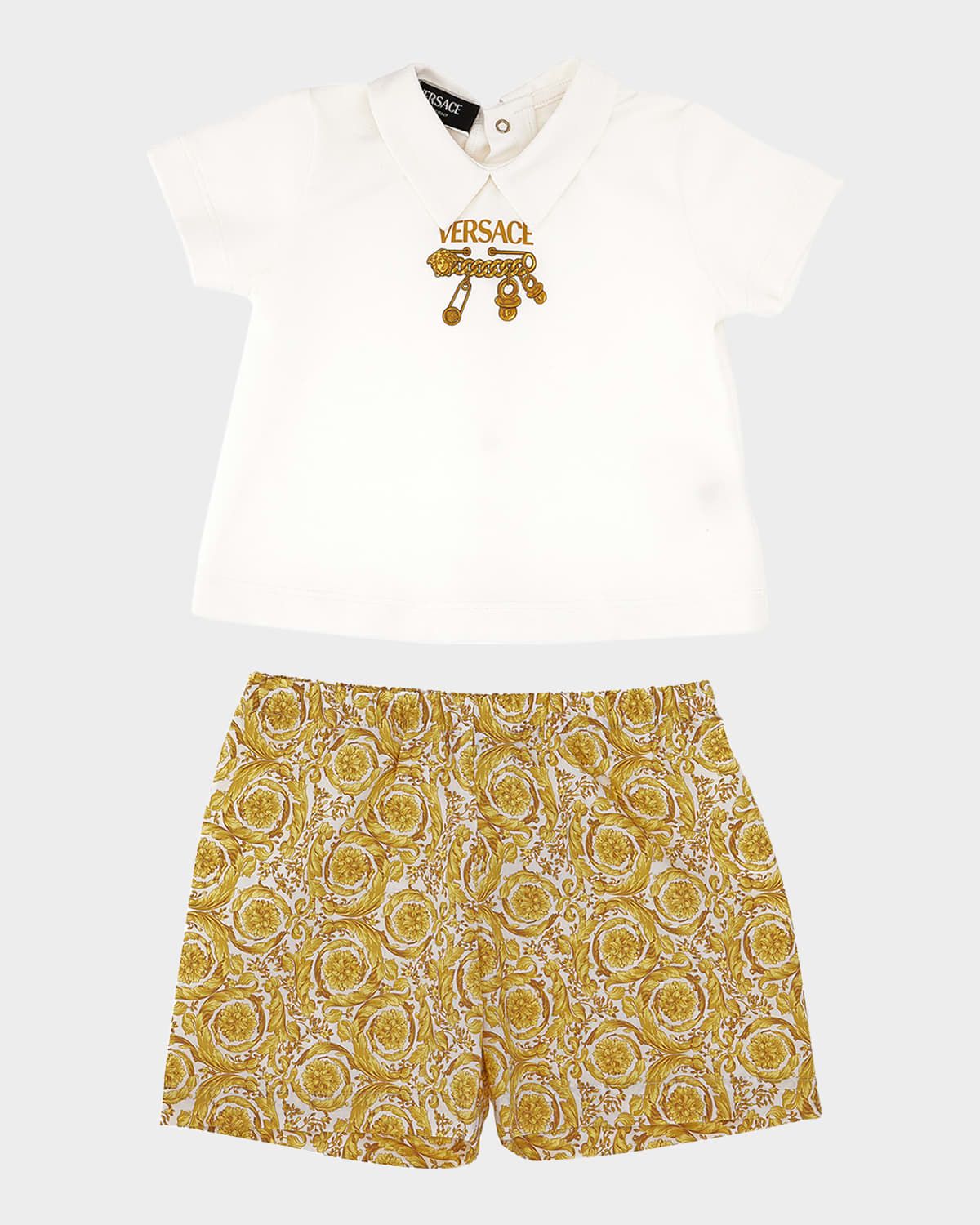 Girl & apos;s Safety Pin Jersey Top & Barocco Poplin Shorts, Size 3M-18M