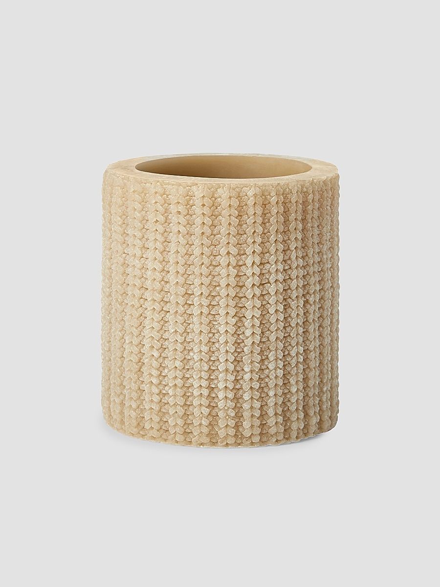 Large Wax Lantern with English Rib Knit Effect - Sand