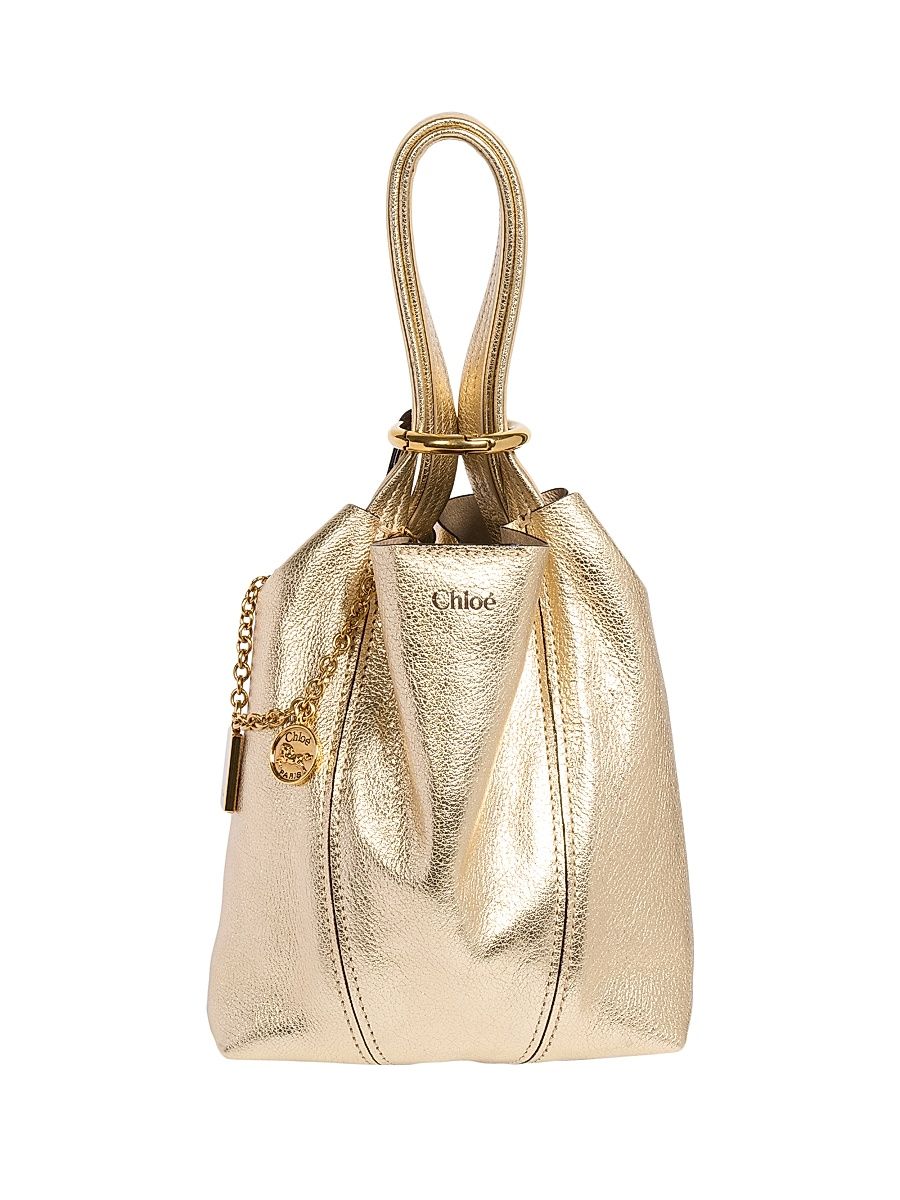 Women's Mini Spin Metallic Leather Tote Bag - Light Gold