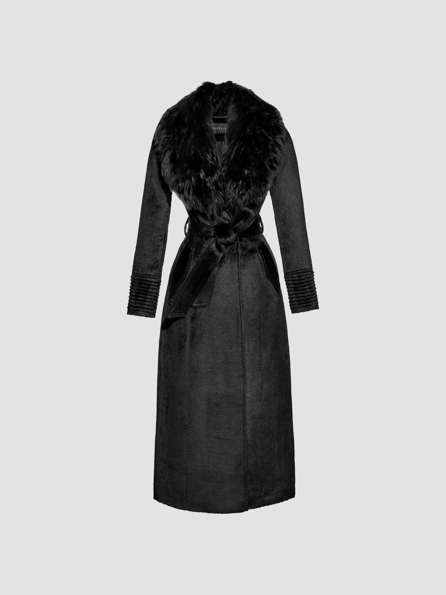 Sentaler Women's Suri Alpaca-Wool Shearling-Collar Coat - Black - Size Large