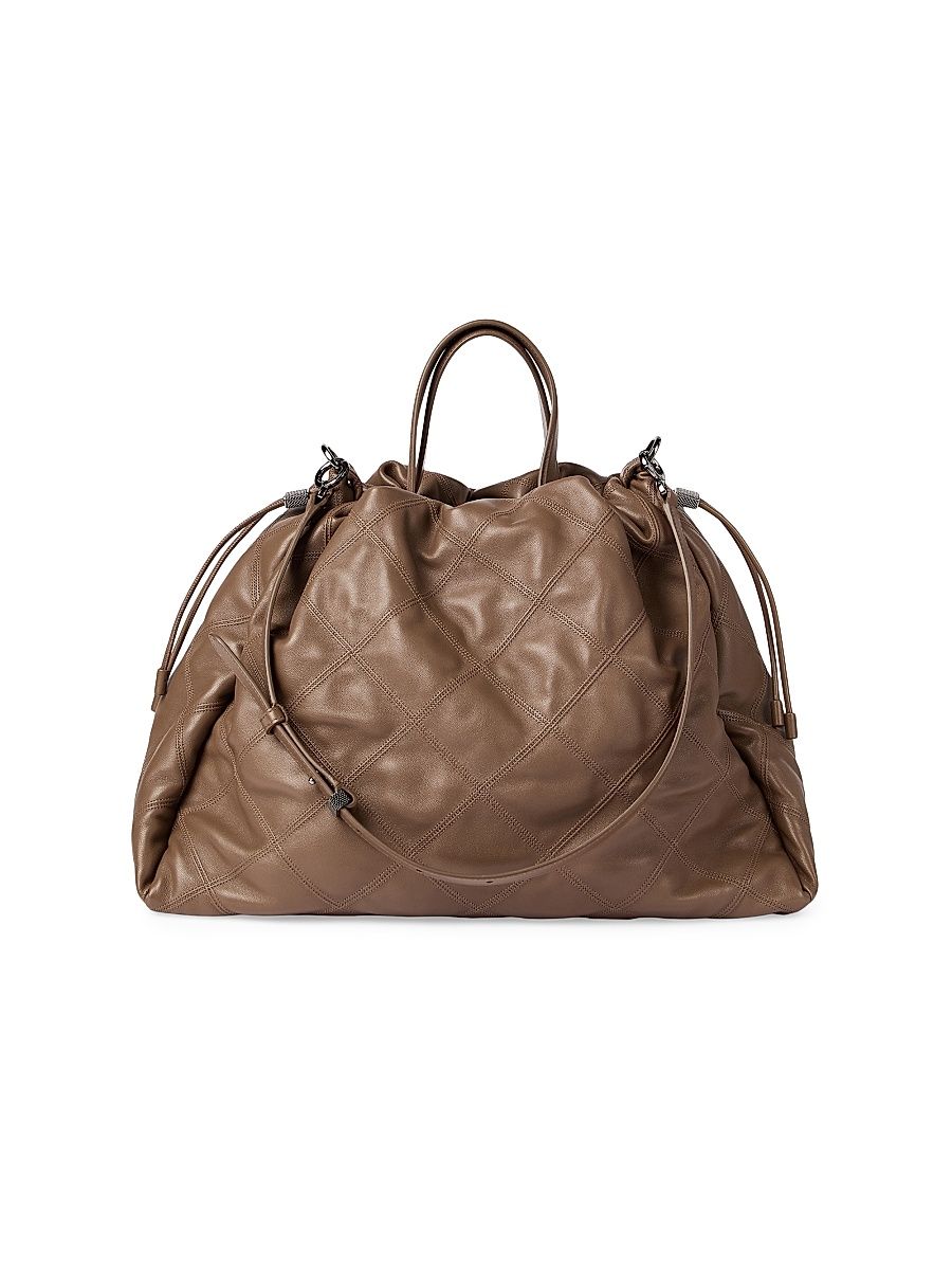 Women's Mellow Large Shopper Bag in Quilted Nappa Leather - Chocolate