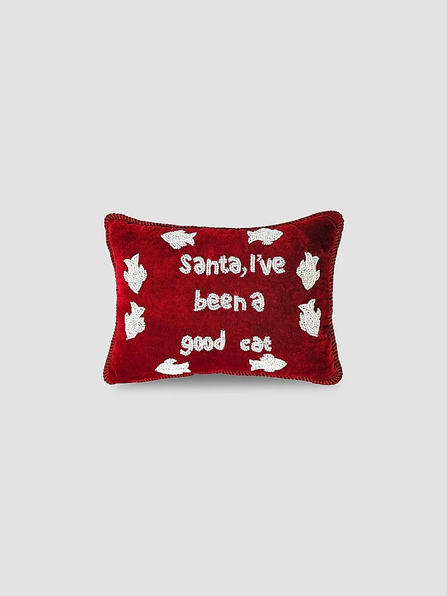 Santa Good Cat Pillow - Red