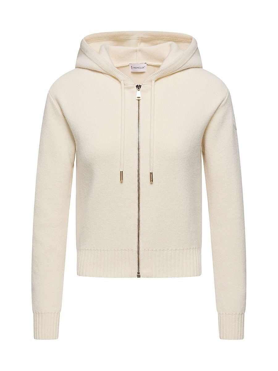 Women's Hoodie in Wool & Cashmere - White Ivory - Size XL
