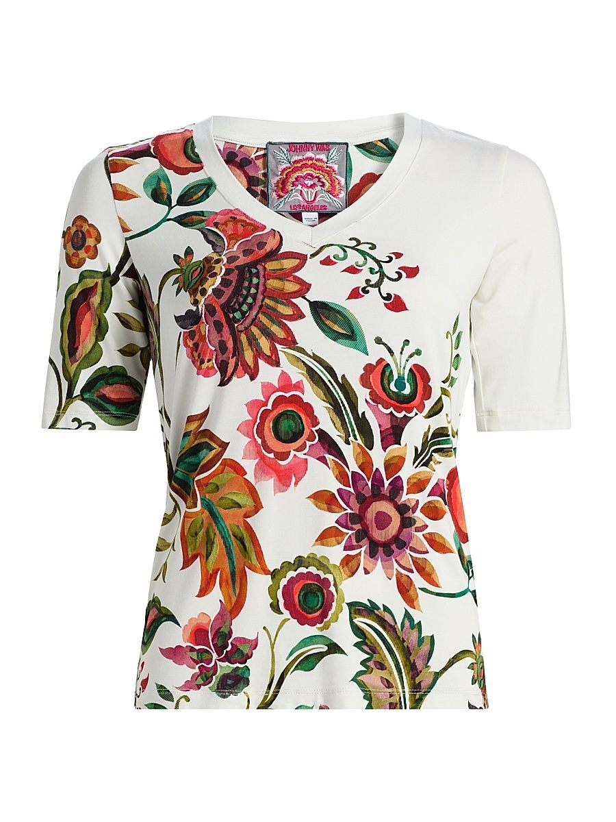 Women's JanieFloral Fitted Cotton T-Shirt - Valley Of The Fleurs - Size XXL