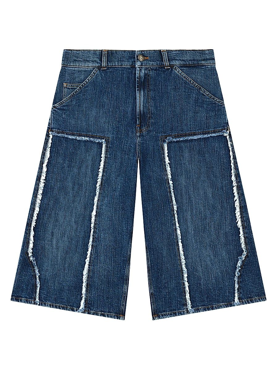 Men's Curved Logo Denim Skater Shorts - Medium Blue - Size 38