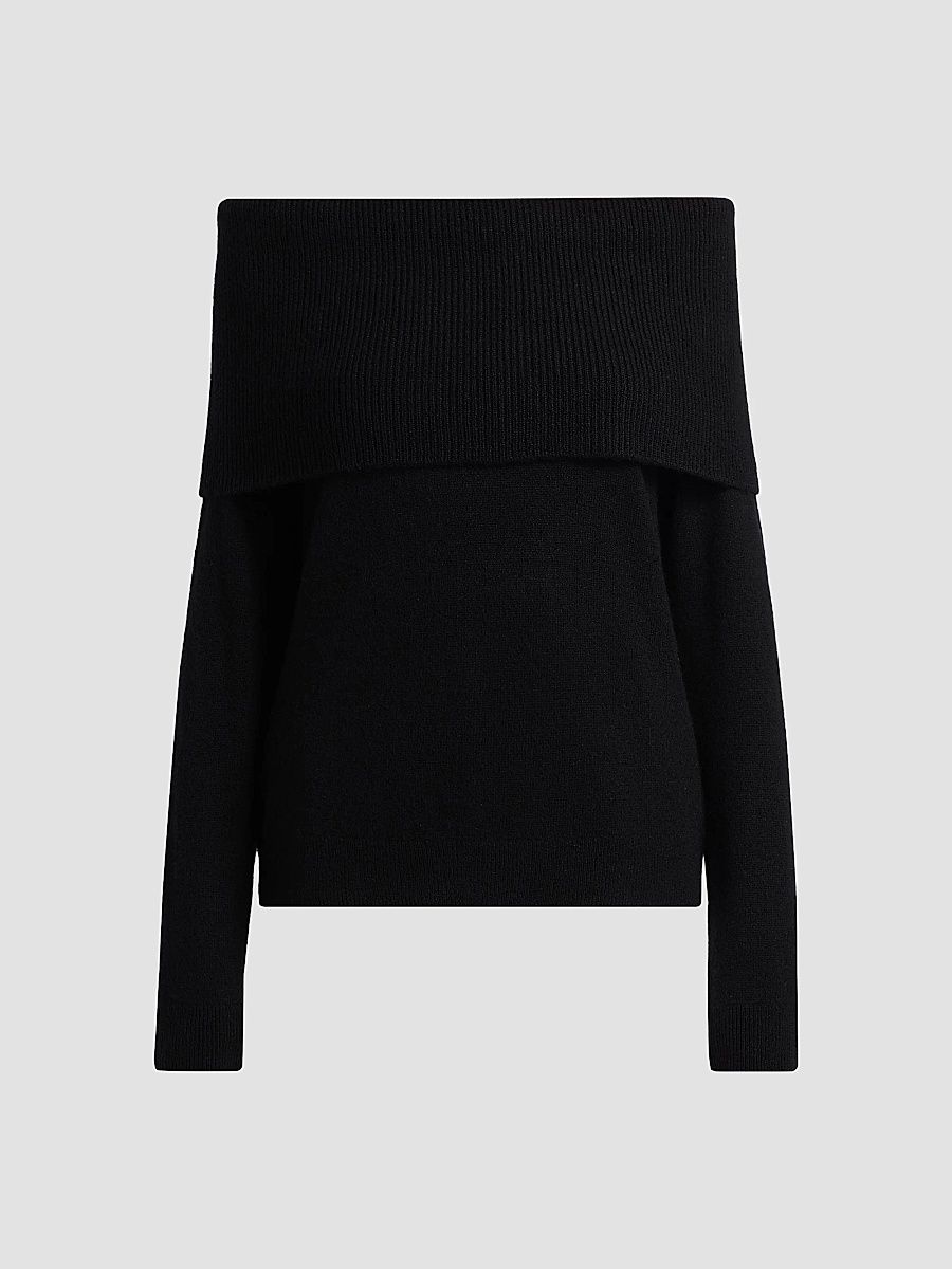 Saks Fifth Avenue Women's Cashmere Off-The-Shoulder Sweater - Black - Size XS