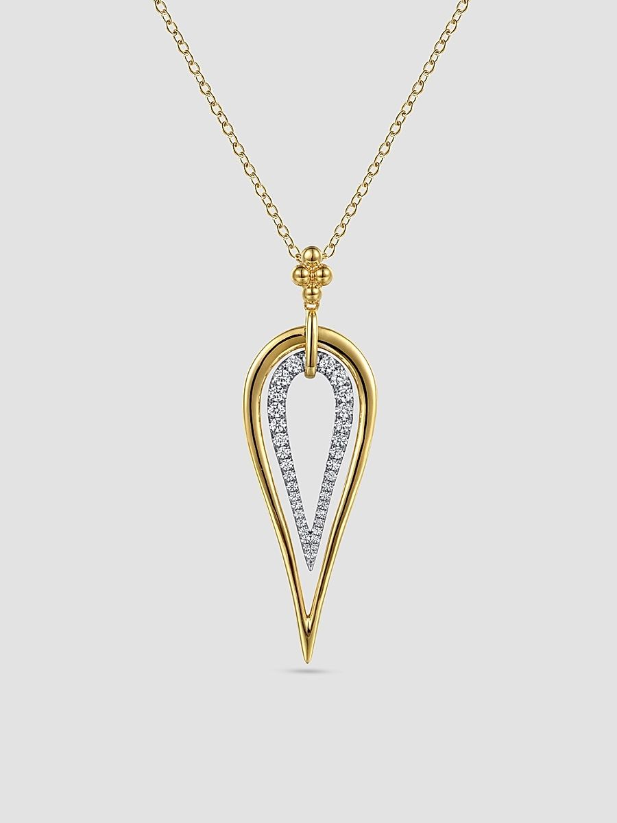 Gabriel & Co Women's Bujukan Two-Tone 14K Gold & 1.10 TCW Diamond Teardrop Pendant Necklace - Yellow Gold
