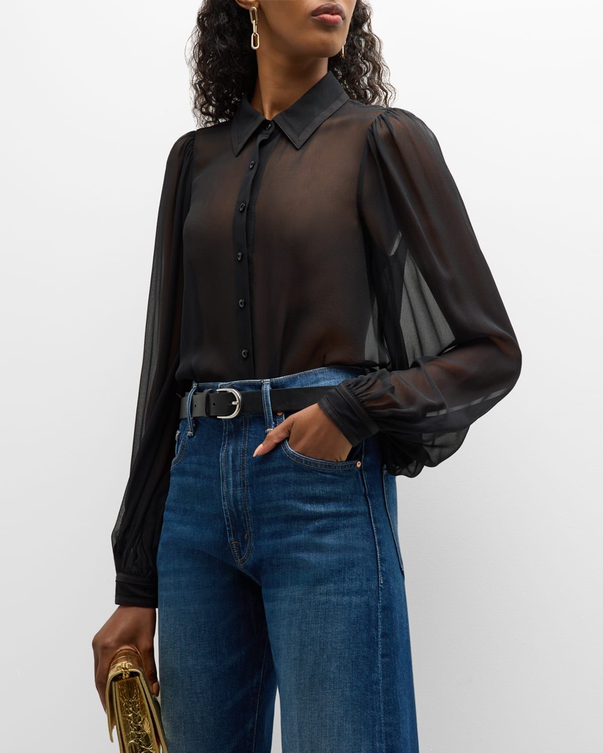 Roanne Button-Front Crepe de Chine Blouse