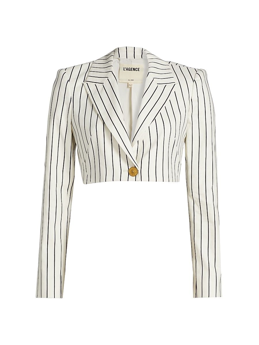 Women's Izzie Striped Linen-Blend Crop Blazer - Vintage Pin Stripe - Size 10