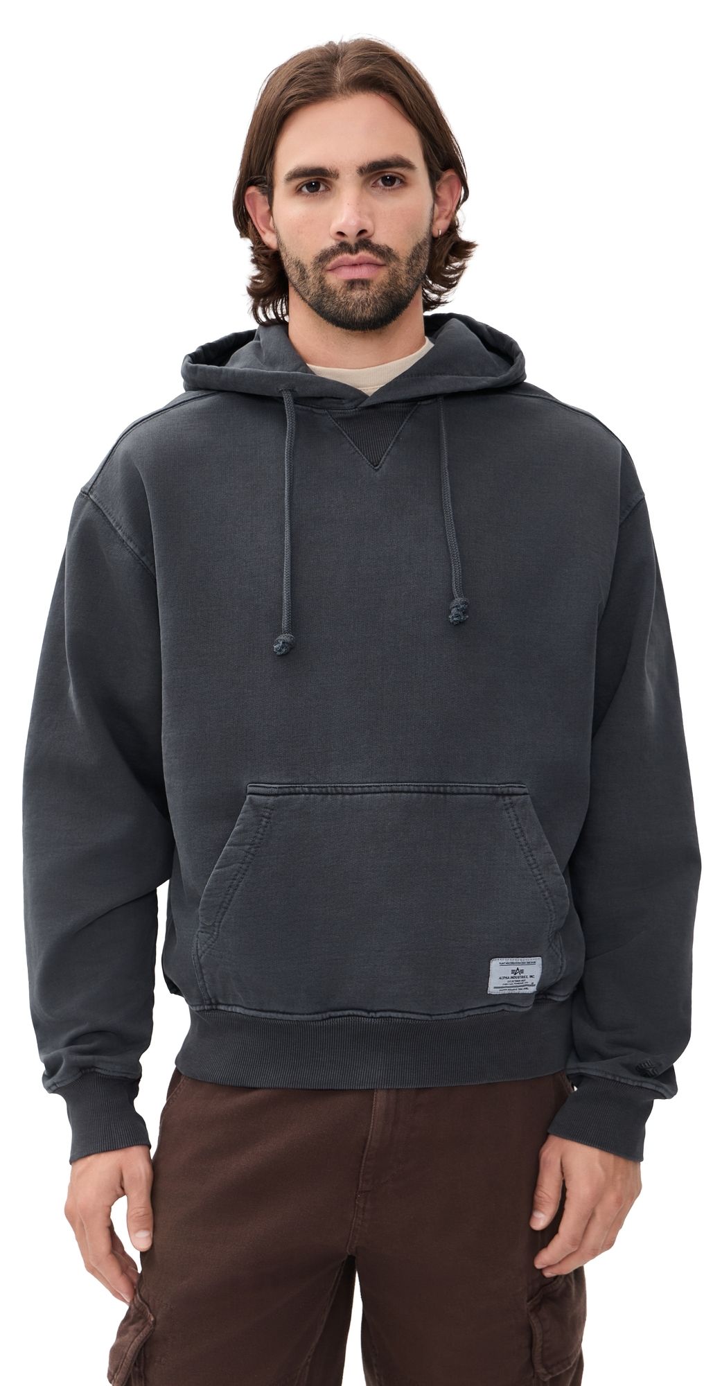 Alpha Industries Washed Essential Hoodie Relaxed Fit Sweatshirt Black L