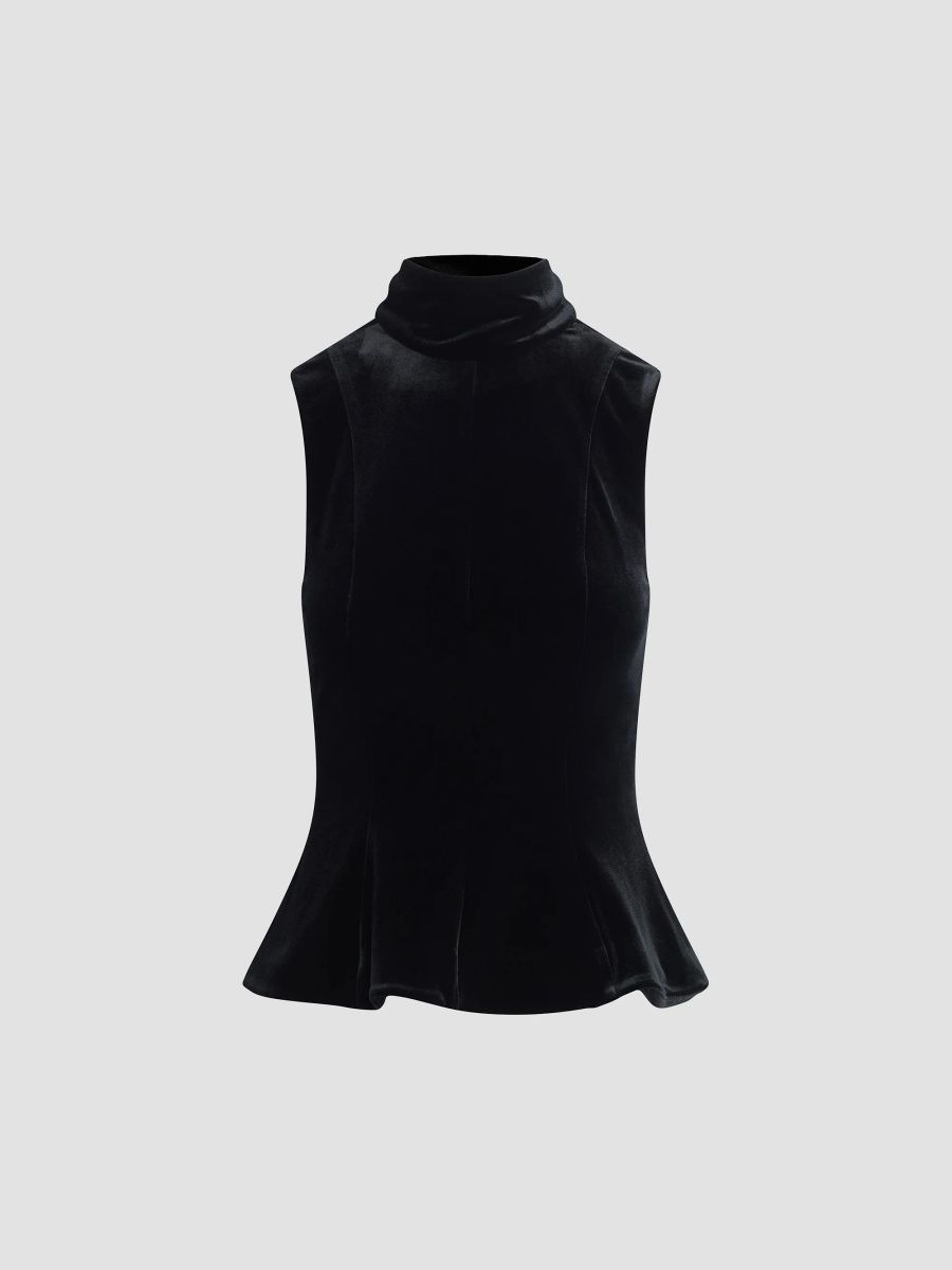 Favorite Daughter Women's Sylvie Sleeveless Velvet Peplum Top - Black - Size XS