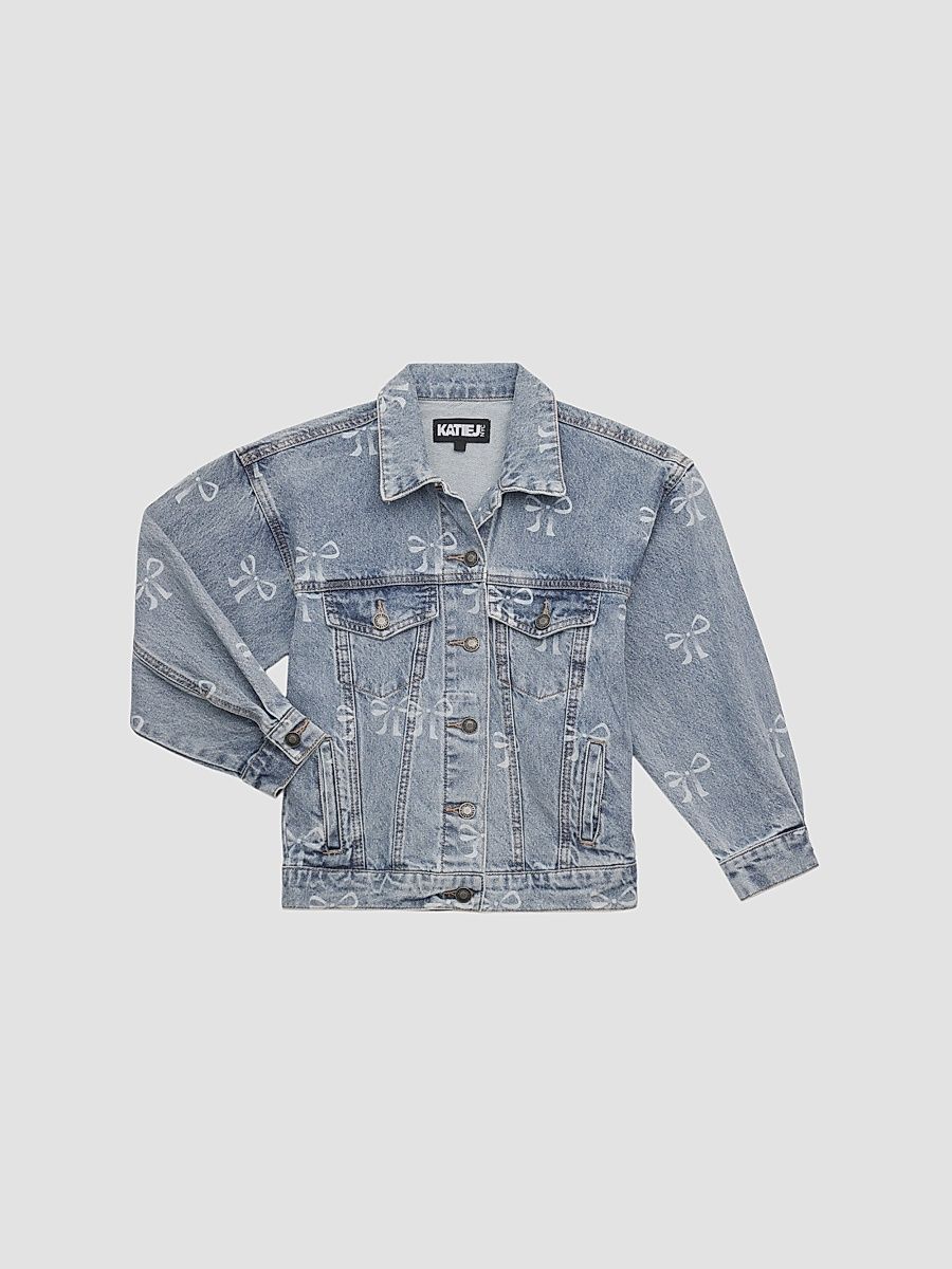 Girl's Montauk Bow-Print Denim Jacket - Bow Print - Size 14