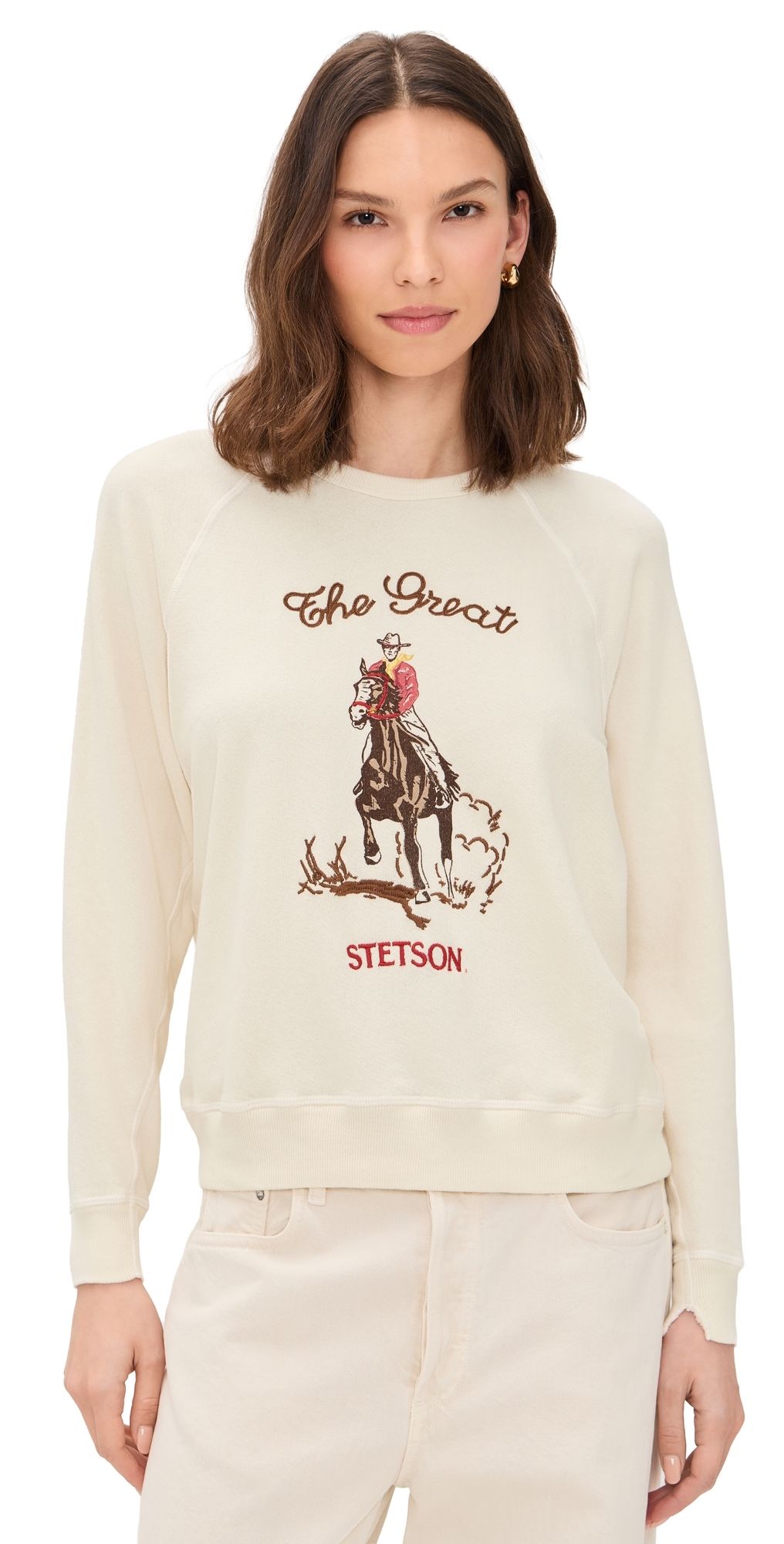 THE GREAT. The College Stetson Graphic Sweatshirt Washed White 0