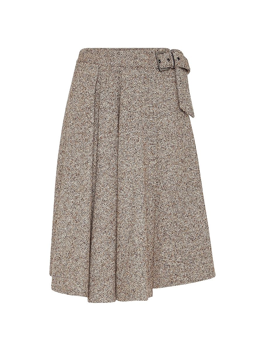 Women's Flecked Virgin Wool and Silk Chevron Kilt Skirt with Monili - Rope - Size 12