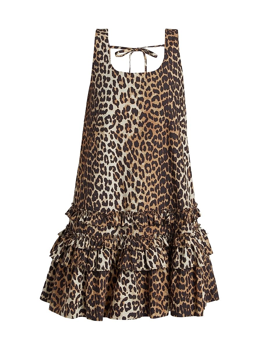 Women's Leopard-Print Cotton Poplin U-Neck Minidress - Leopard - Size 14