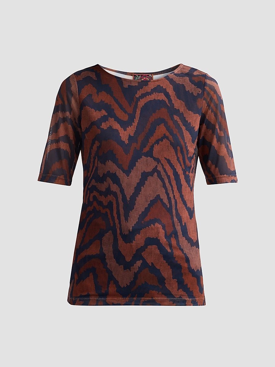 Johnny Was Women's Short Sleeve Boat Neck Mesh Top- Kessari - Kessari - Size XL