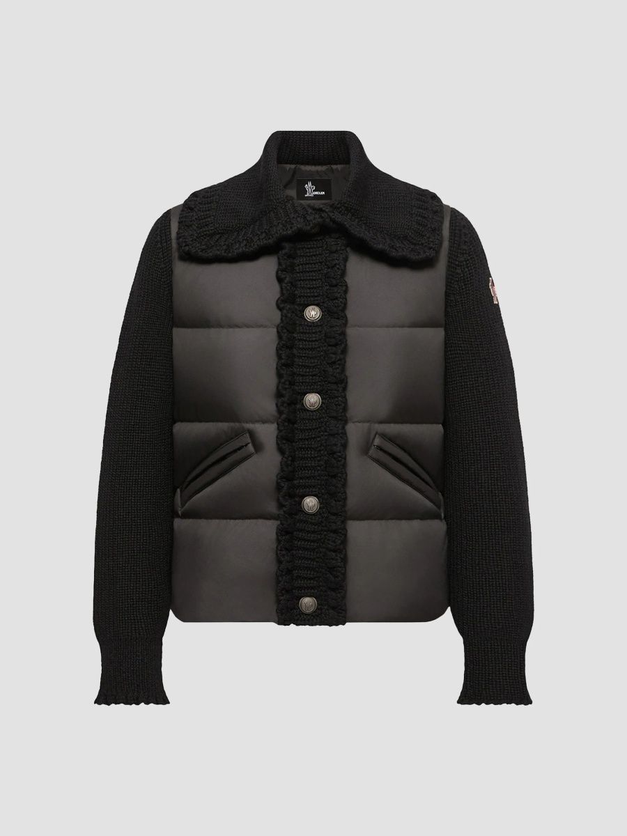 Moncler Women's Padded Cardigan in Wool Blend - Black - Size Small