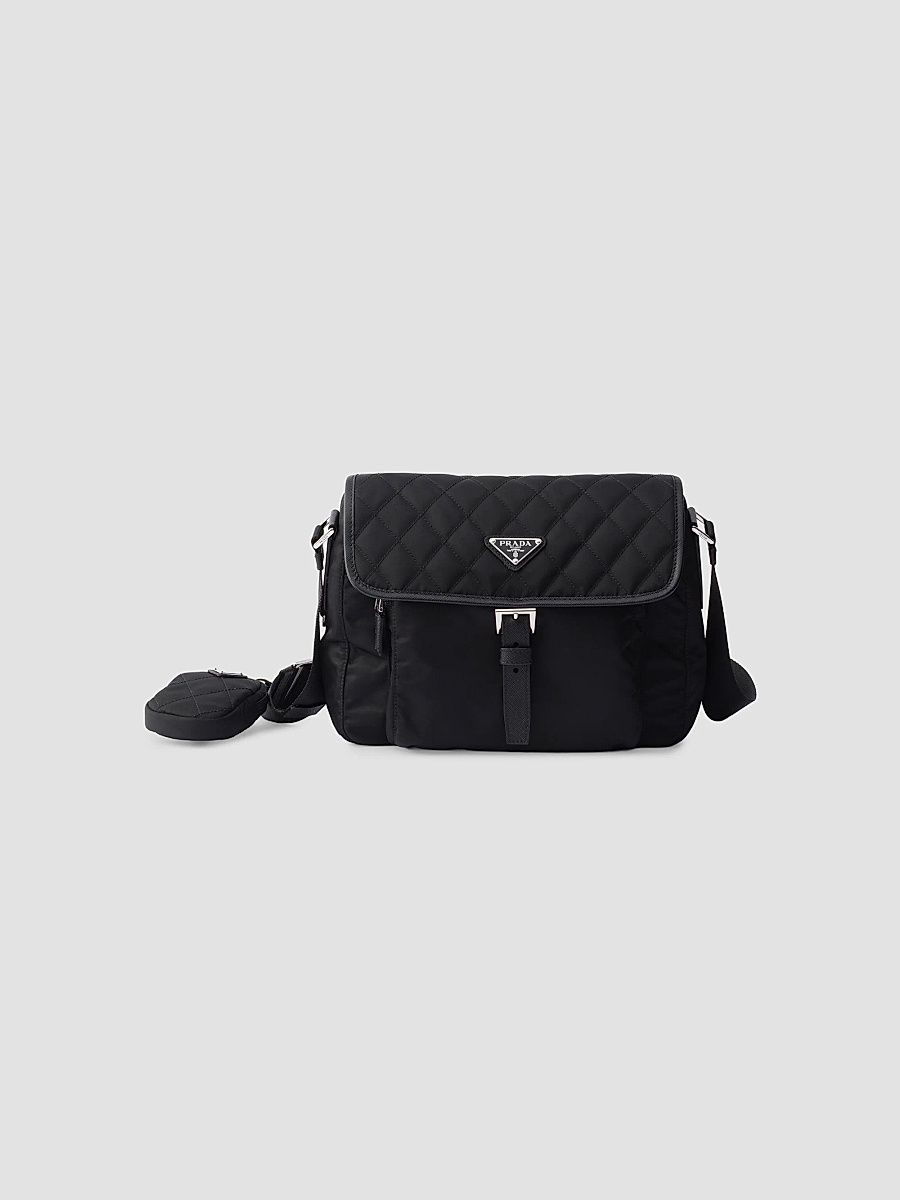 Women's Medium Quilted Re-Nylon Shoulder Bag - Black