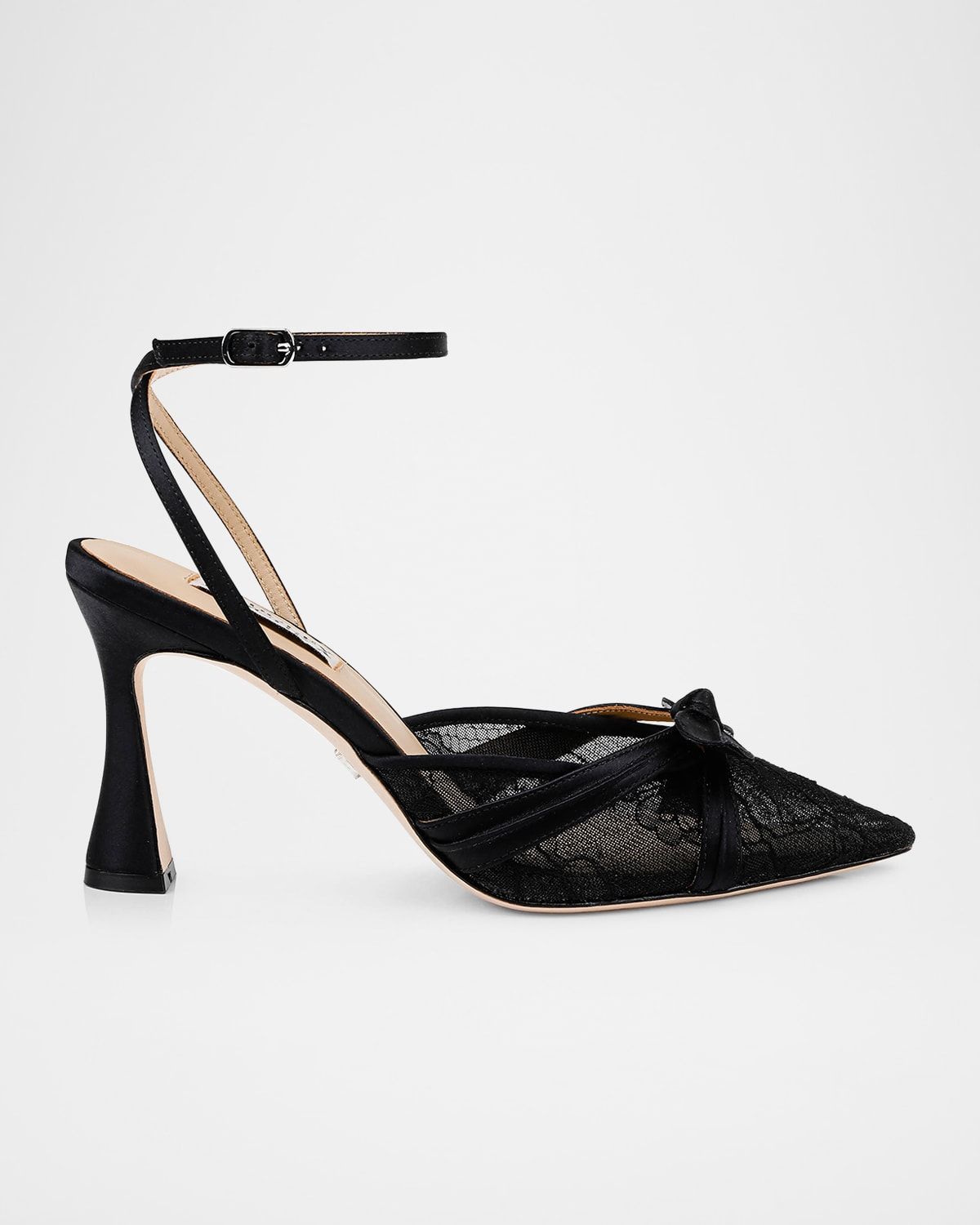 Josie Silk Lace Bow Ankle-Strap Pumps