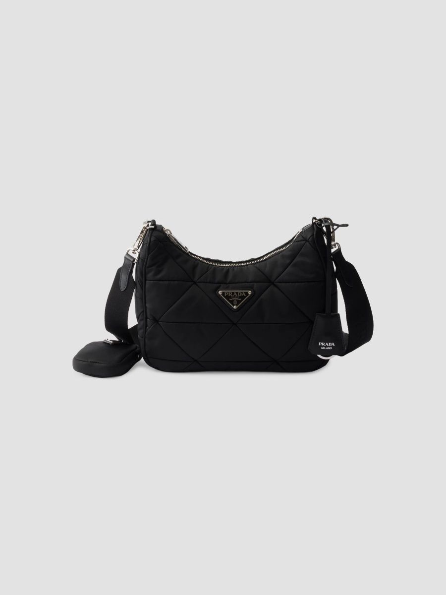 Prada Women's Quilted Re-Nylon Shoulder Bag - Black Silver