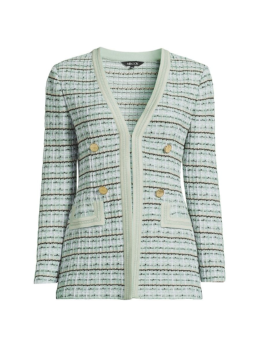 Women's Plaid Textured Knit Jacket - Fresh Mint Mystic Green - Size XXL
