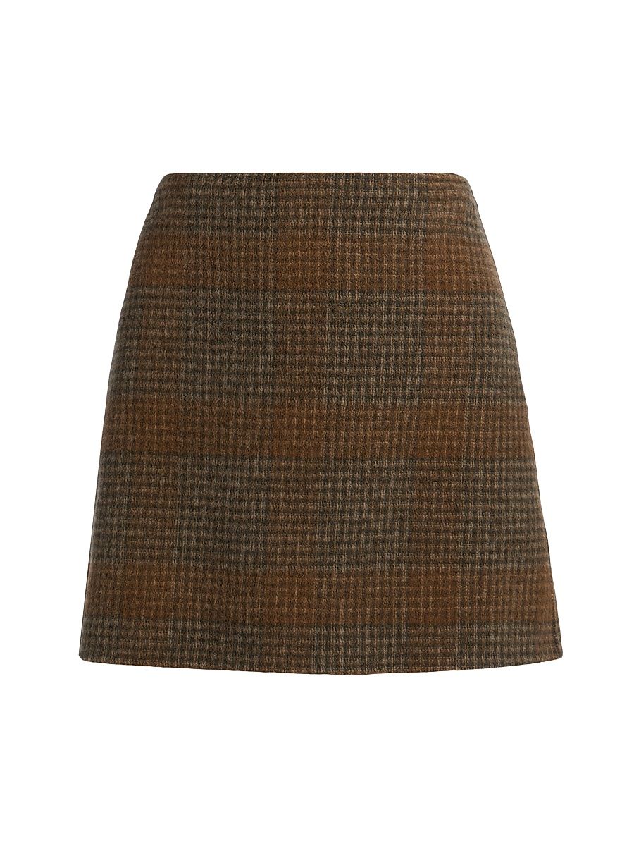 Women's Plaid Wool-Cashmere A-Line Miniskirt - Brass Multi - Size 12