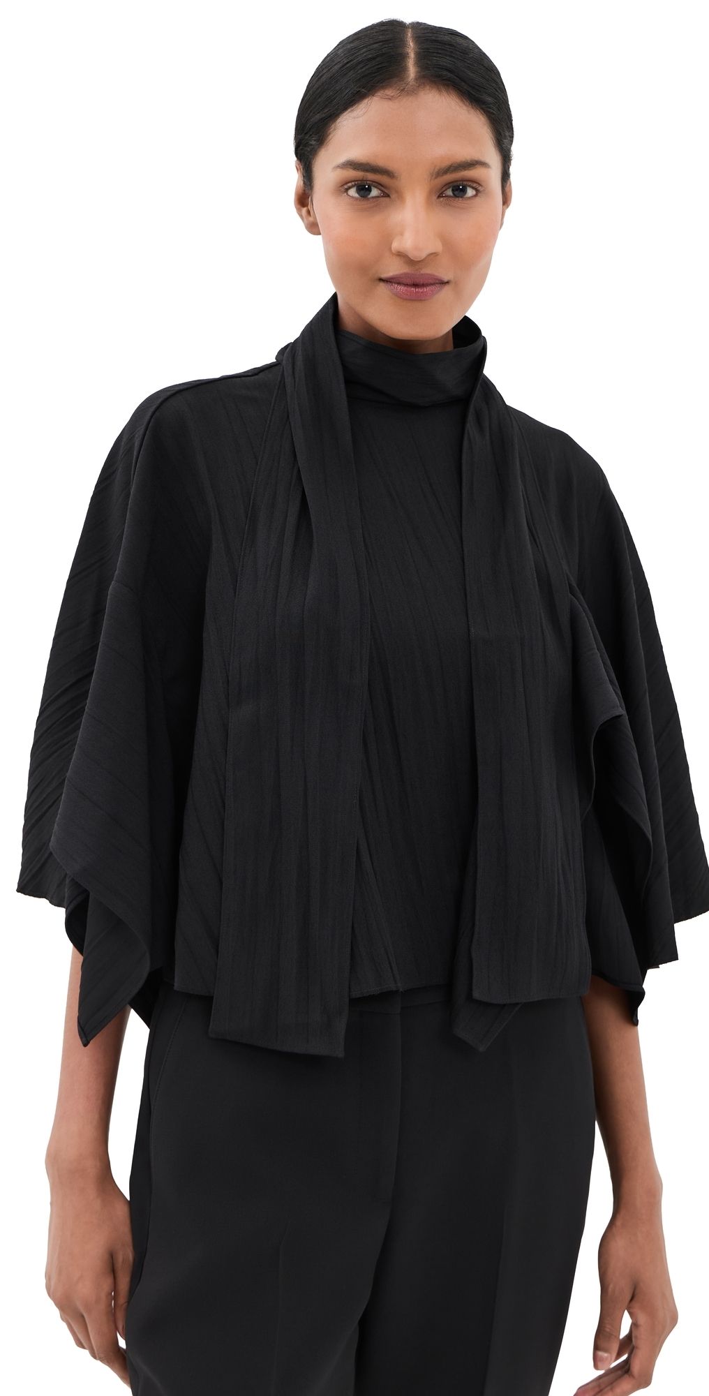 Tibi Creased Acetate Drape Cape Tie Top Black M/L