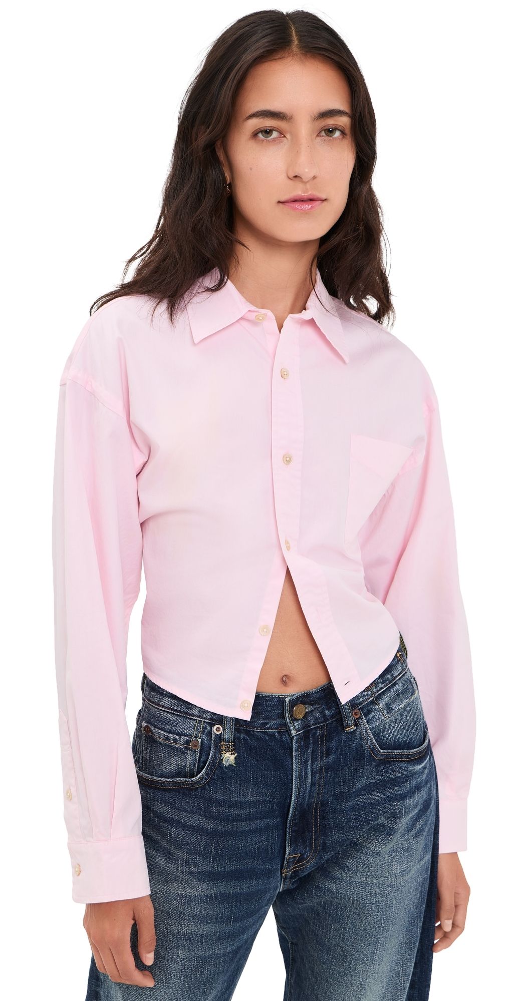 R13 Split Hem Boyfriend Button Down Shirt Light Pink XS