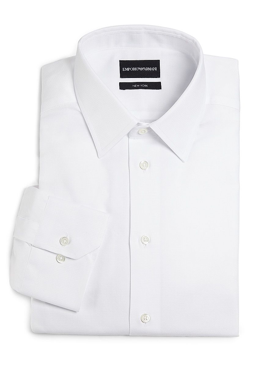 Men's Cotton Button-Front Shirt - White - Size 17.5