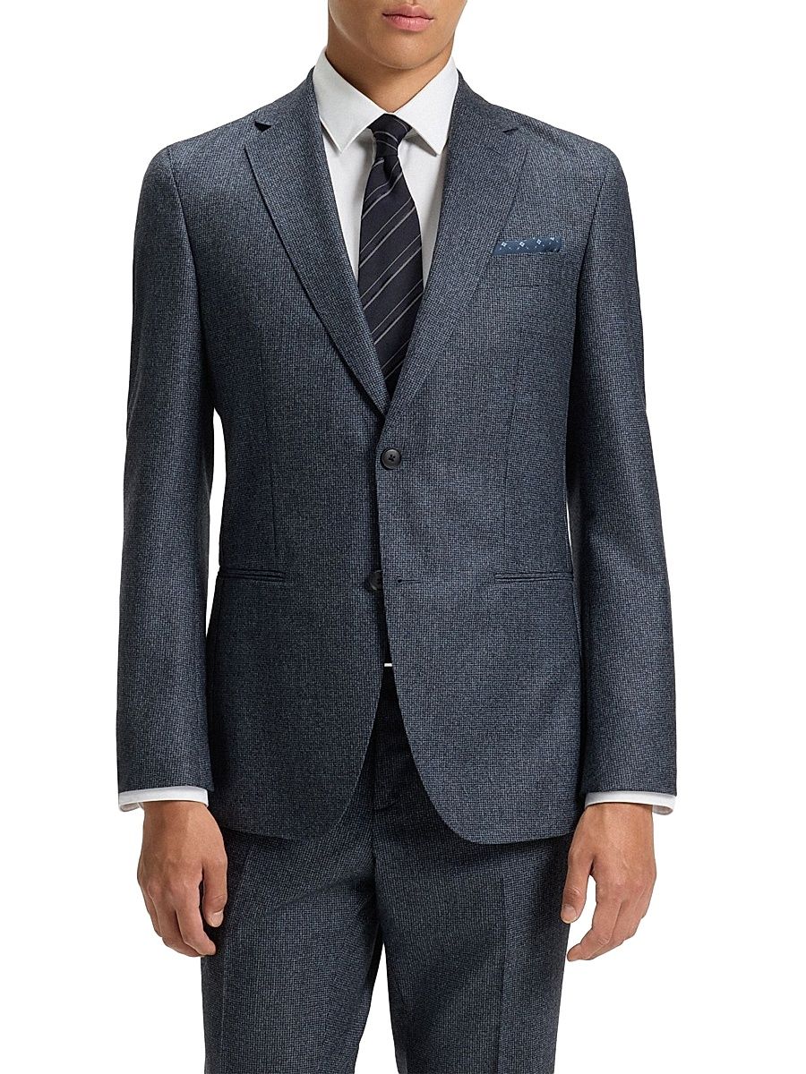 Men's Slim-Fit Suit in Micro-Patterned Virgin Wool - Blue - Size 44