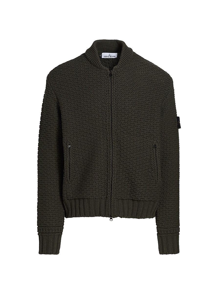 Men's Wool Zip-Front Cardigan - Military Green - Size Small