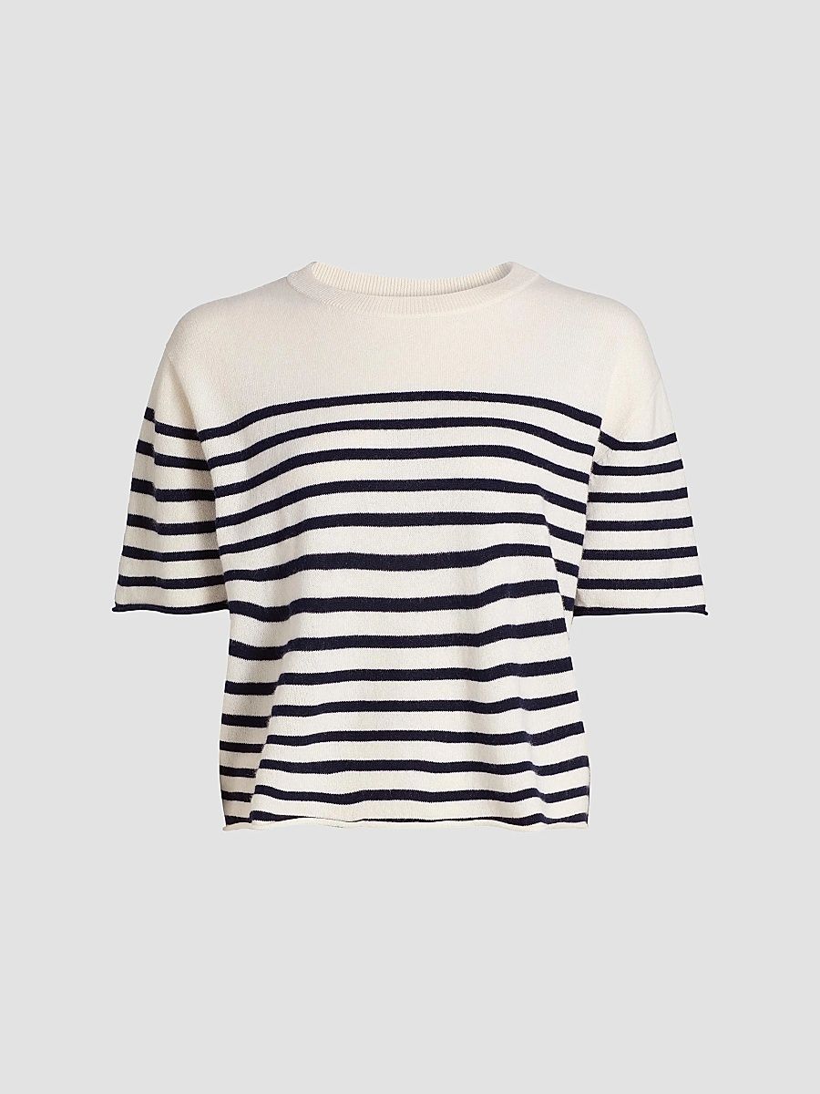 Lisa Yang Women's Cila Striped Cashmere Relaxed-Fit T-Shirt - Cream Navy - Size XS