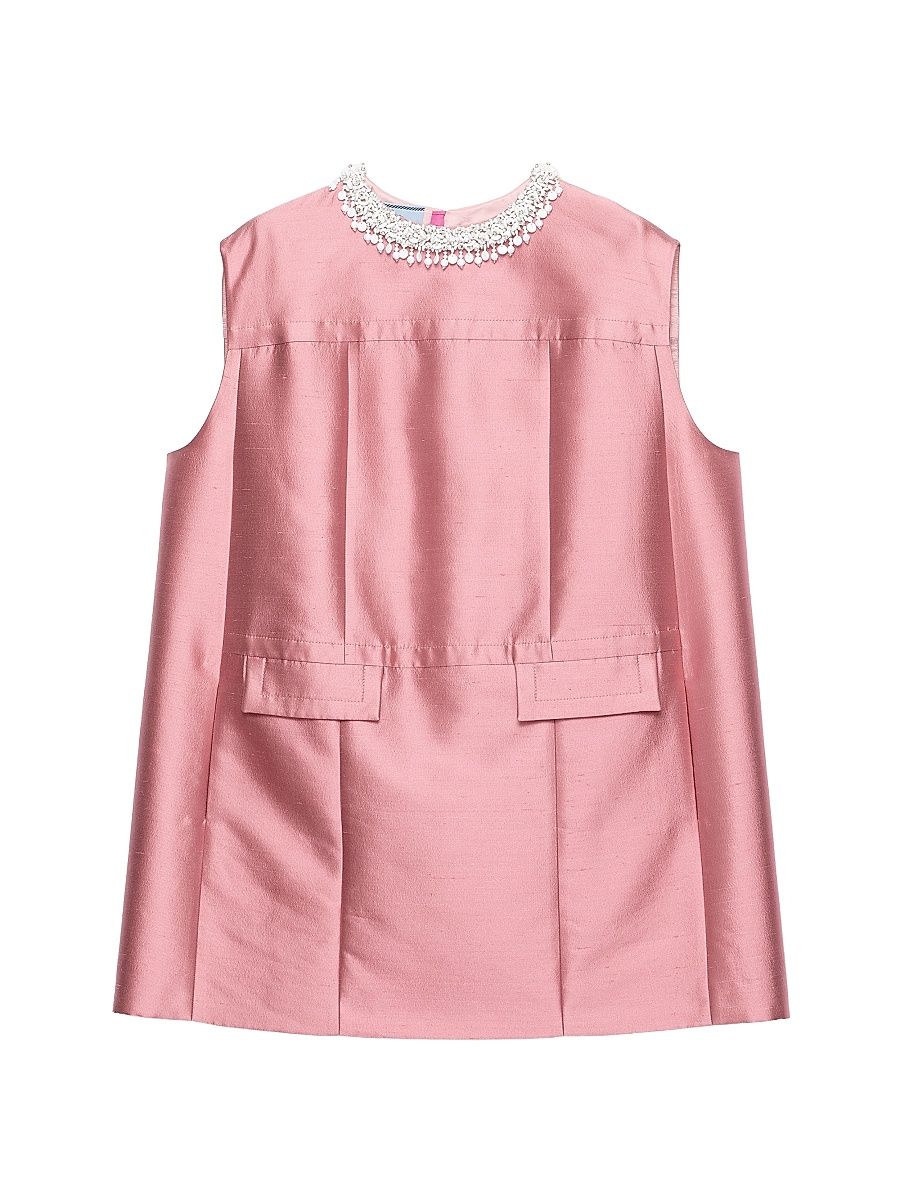 Women's Embroidered Double Shantung Dress - Pink - Size 8