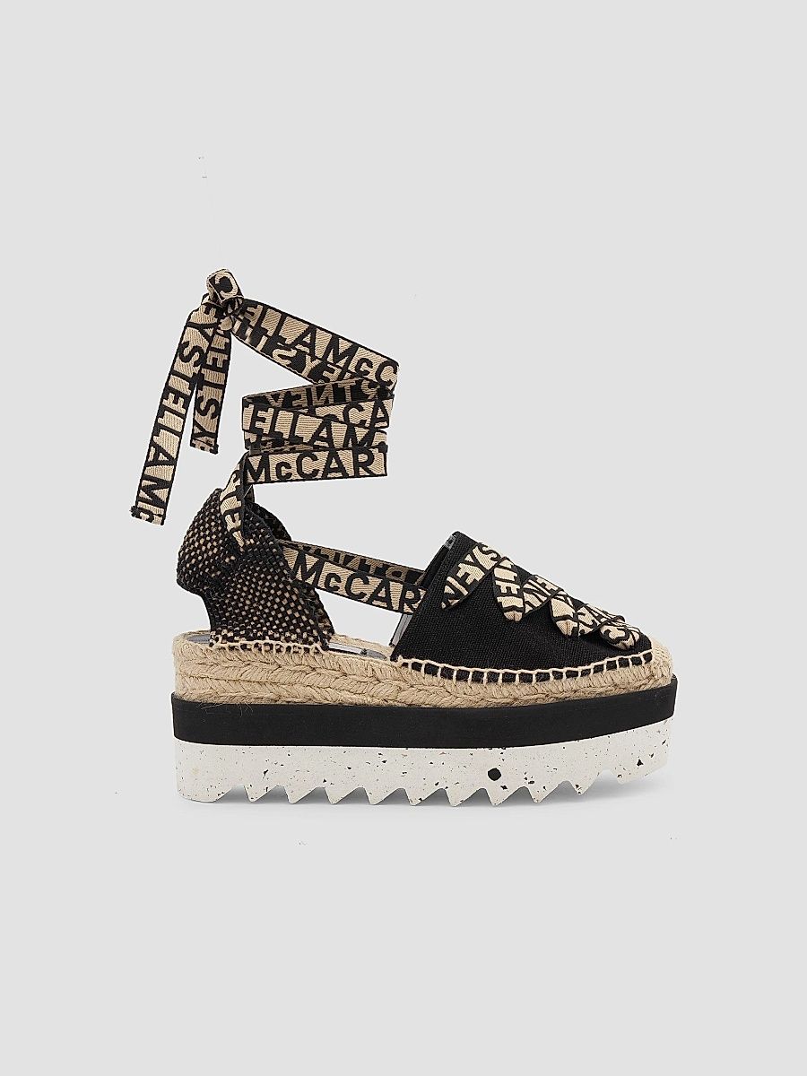 Stella McCartney Women's Gaia Logo Canvas Platform Espadrilles - Deep Black - Size 8
