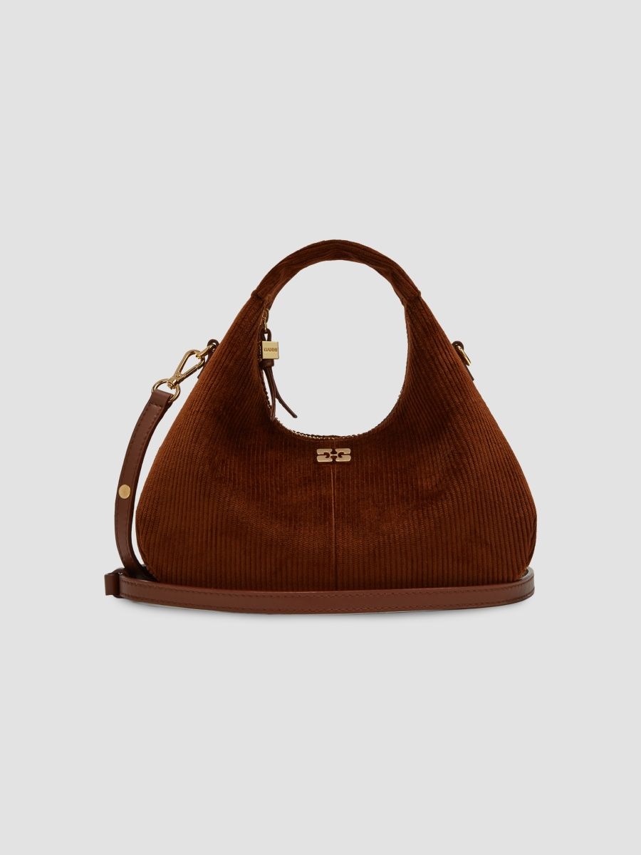 Ganni Women's Mini Corduroy Hobo Bag - Tortoise Shell