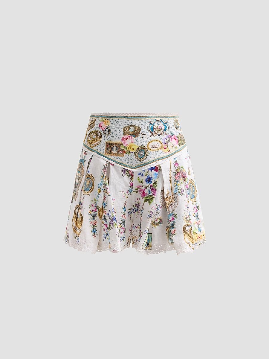 Women's Embellished Corset Waist Linen Shorts - Art For The Artisans - Size XS