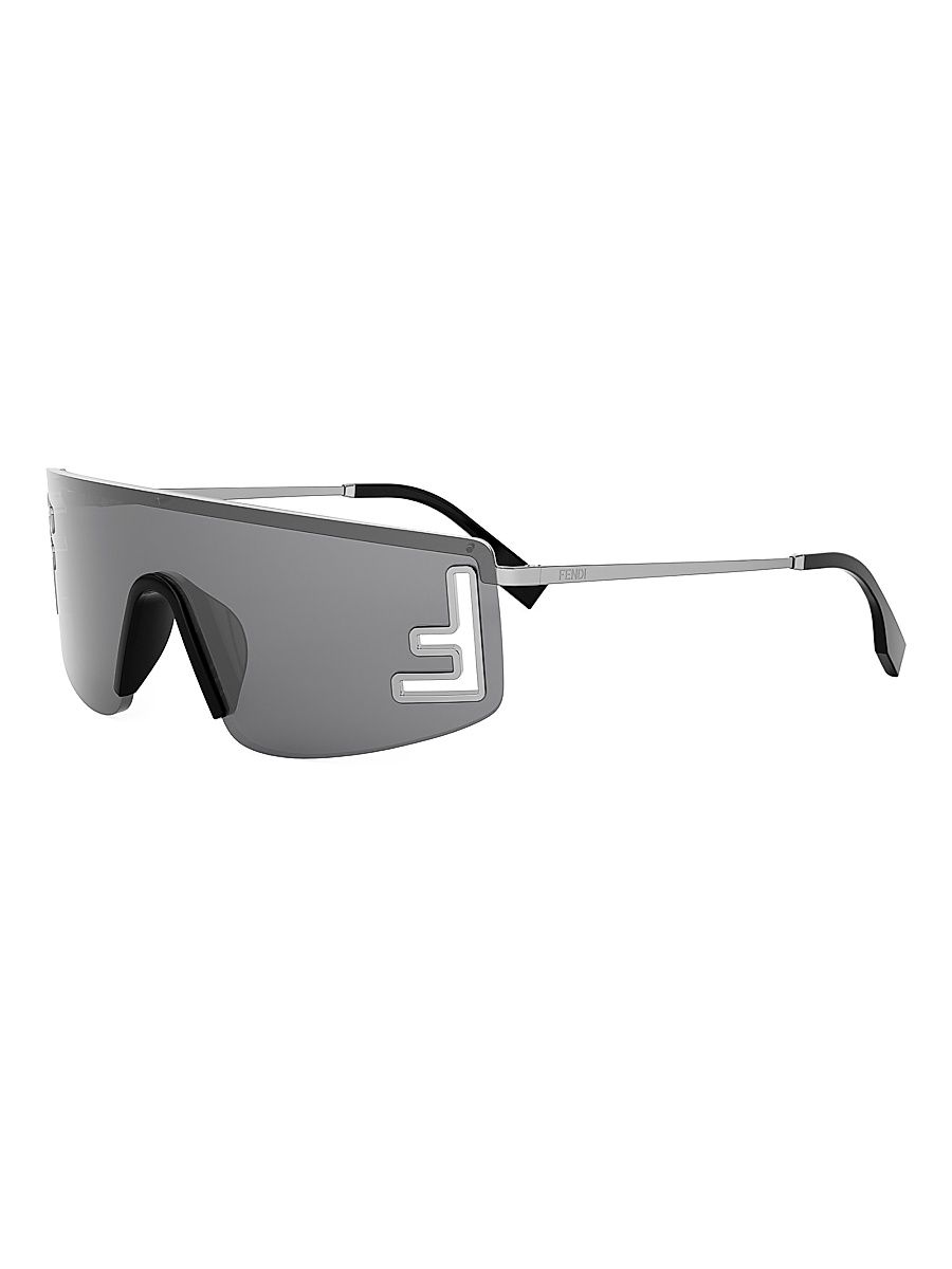 Men's Fendi Sport 141MM Shield Sunglasses - Shiny Light Ruthenium Smoke