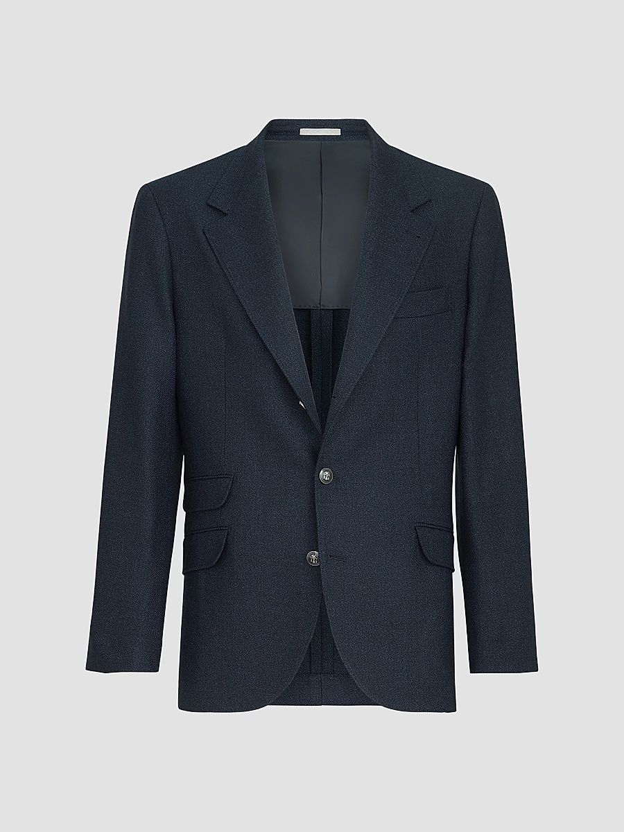 Men's Mouliné Virgin Wool Twill Deconstructed Cavallo Blazer - Navy Blue - Size 40