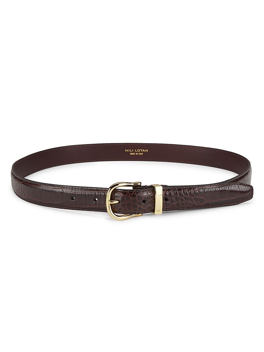 Nili Lotan Women's Louise Slim Leather Belt - Dark Brown - Size Small