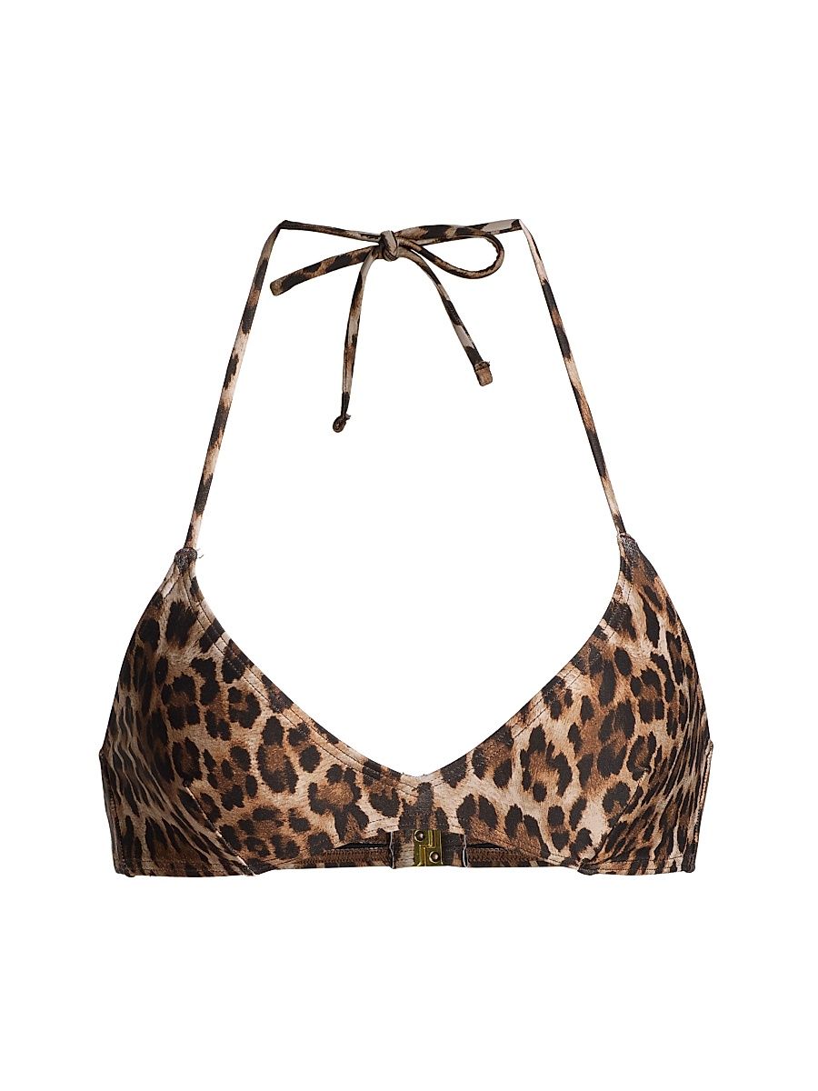 Women's Leopard-Print Triangle Bikini Top - Vintage Leopard Print - Size XL