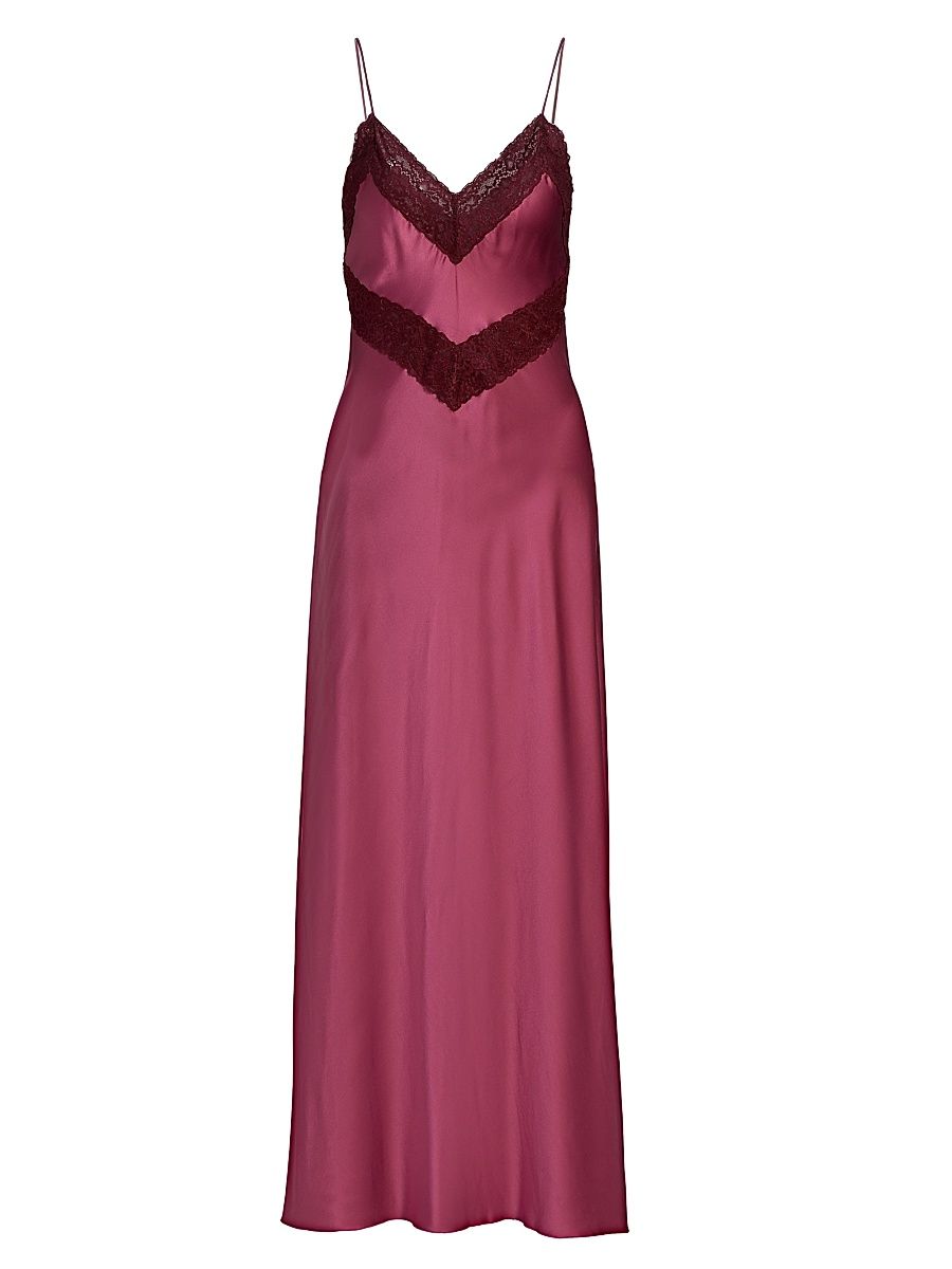 Women's Serita Lace-Trim Silk Maxi Dress - Deep Rose - Size XL