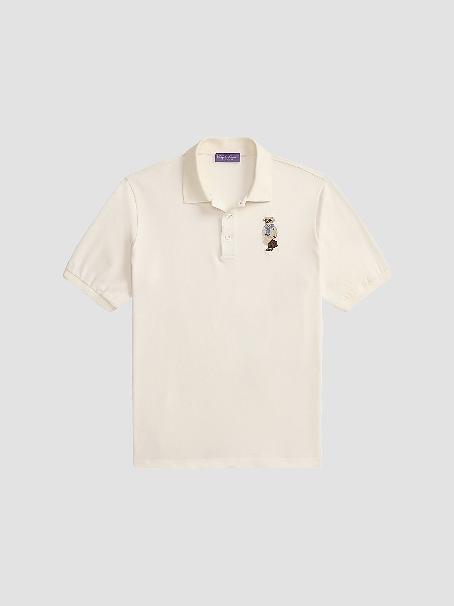 Men's Polo Bear Cotton-Cashmere Short-Sleeve Polo Shirt - Classic Cream - Size Large