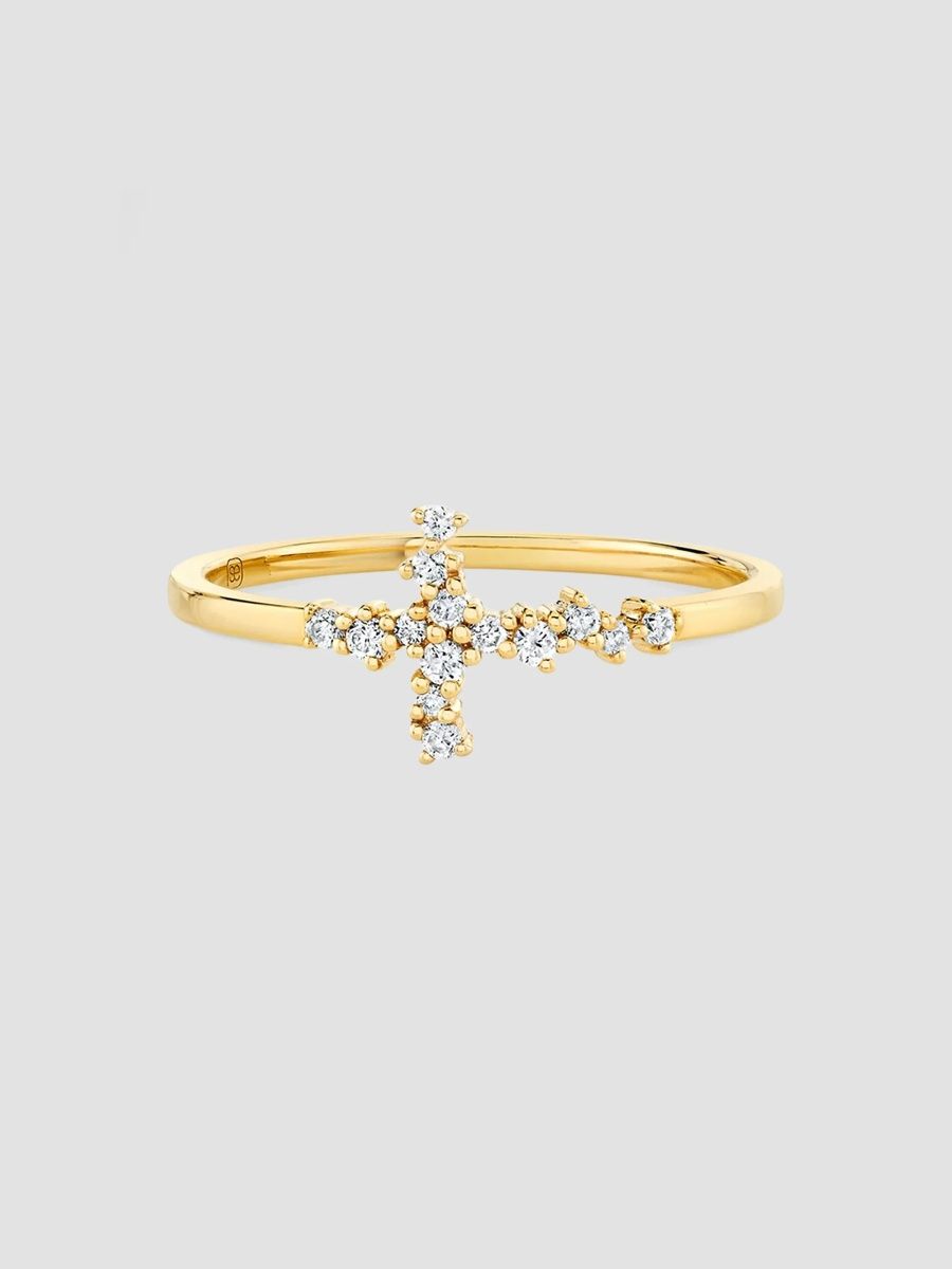 Sydney Evan Women's Tuxedo 14K Gold & 0.12 TCW Diamond Cross Ring - Yellow Gold - Size 6.5