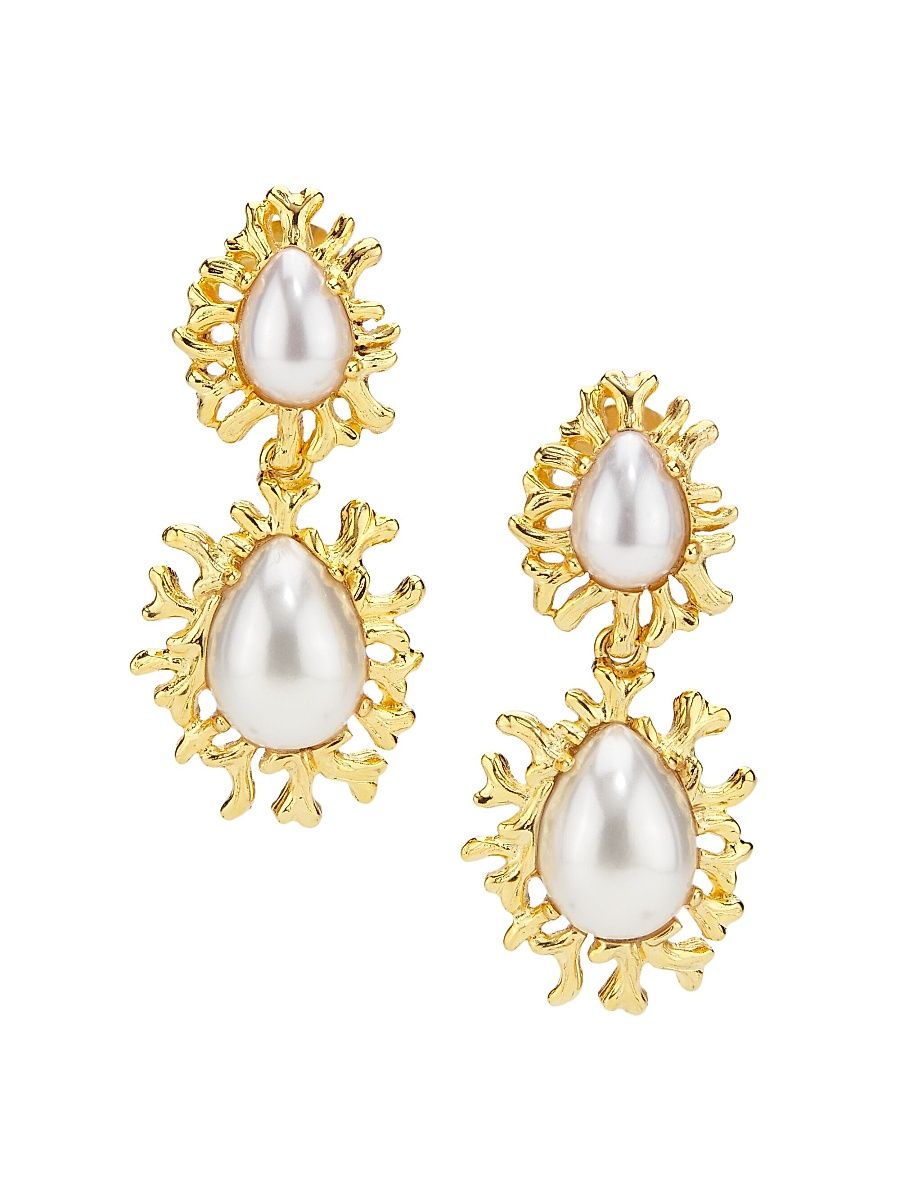 Women's Sea Branch Goldtone & Imitation Pearl Drop Clip-On Earrings - Gold Pearl