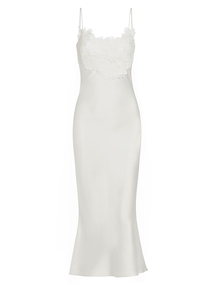 Women's Elora Embroidered Satin Midi-Dress - Ivory Floral Embellished - Size 16