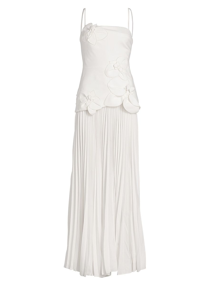 Women's Forever Young Avision Floral Appliqué Pleated Maxi Dress - Ivory - Size 2