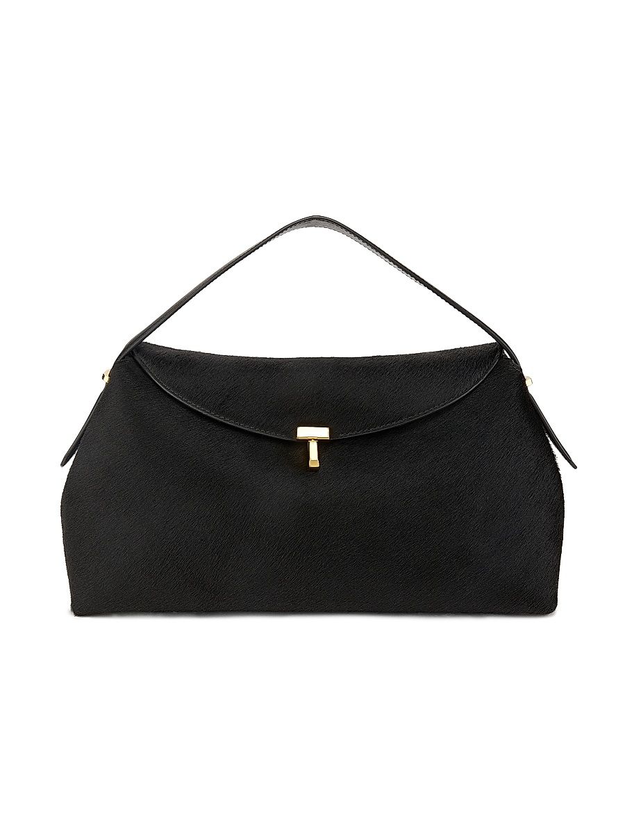 Women's T-Lock Pony Hair Top Handle Bag - Black